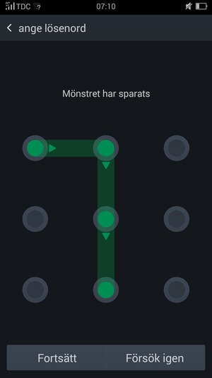 Rita ett upplåsningsmönster och välj Fortsätt