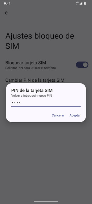 Confirme su nuevo PIN de tarjeta SIM y seleccione Aceptar