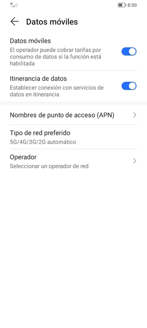 Activar o desactivar Itinerancia de datos