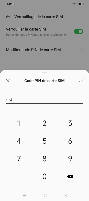 Saisissez code PIN actuel de cette carte SIM et sélectionnez OK