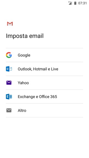 Seleziona Exchange e Office 365