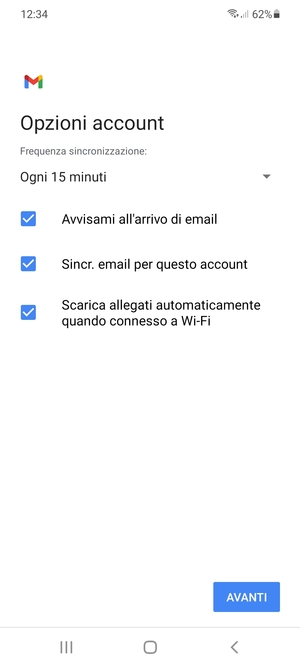 Seleziona AVANTI