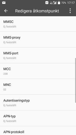 Scrolla ner och ange internetinformation