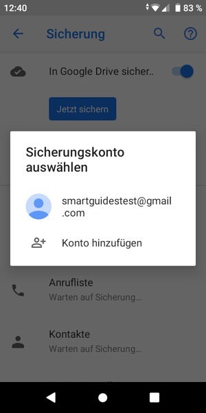Wählen Sie Ihr Konto für Backup