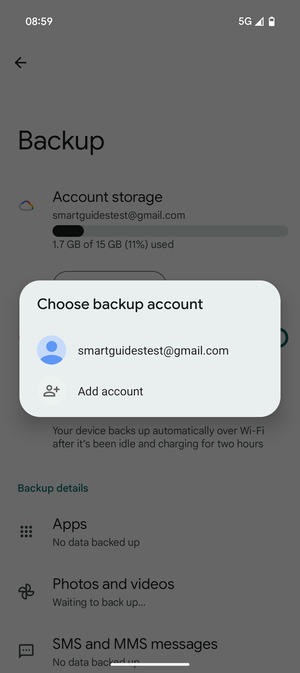Select your backup account