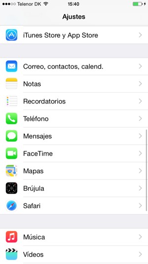 Desplácese y seleccione Correo, contactos, calend.