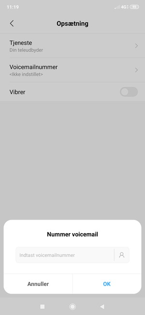 Indtast Nummer voicemail og vælg OK