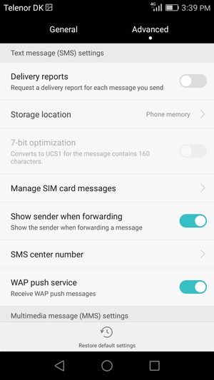 Scroll to and select SMS center number