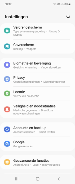 Scroll naar en selecteer Biometrie en beveiliging
