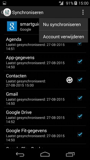 Selecteer de Menu-knop en selecteer Nu synchroniseren