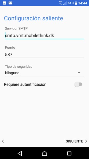 Desactive Requiere autentificación y seleccione SIGUIENTE