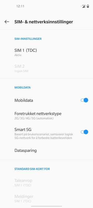 Velg SIM 1 eller SIM 2