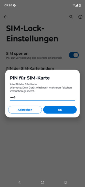 Geben Sie Ihre Alte PIN der SIM-Karte ein und wählen Sie OK