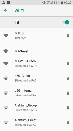 Du er nu tilsluttet Wi-Fi netværket