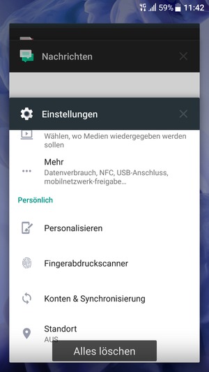 Wählen Sie Alles löschen, um alle laufende Apps zu schließen