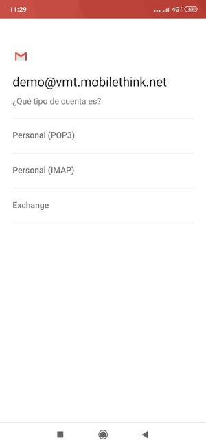 Seleccione Personal (POP3) o Personal (IMAP)