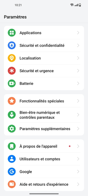 Faites défiler et sélectionnez Sécurité et confidentialité