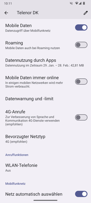 Um das Netzwerk zu wechseln, falls Probleme auftreten, schalten Sie Netz automatisch auswählen aus