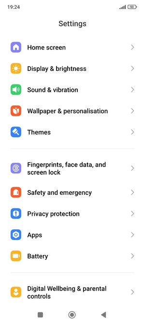 Scroll to and select Fingerprints, face data, and screen lock