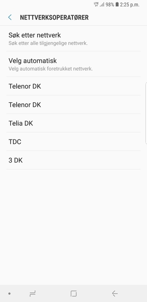 Velg en nettverksoperatør fra listen