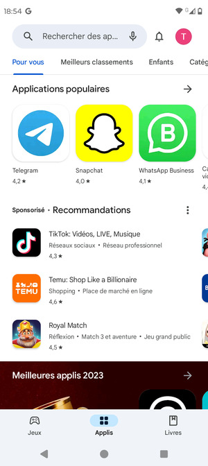 Sélectionnez la barre de Recherche