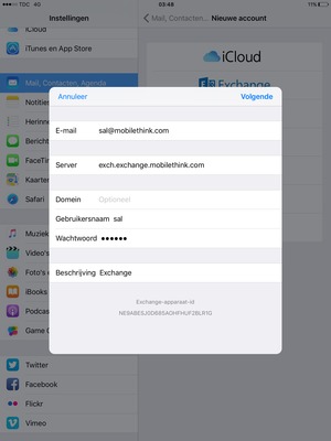 Voer uw Exchange e-mailgegevens in en selecteer Volgende