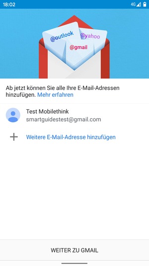 Wählen Sie WEITER ZU GMAIL