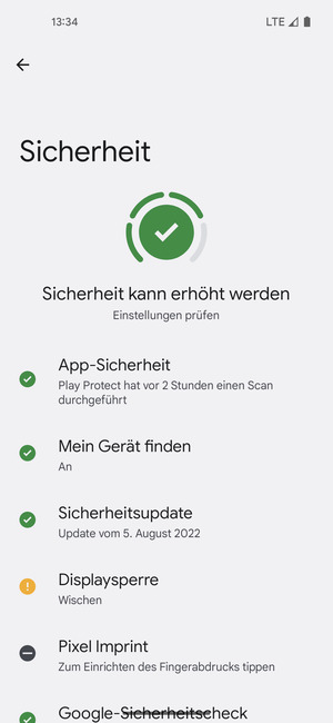 Um Ihre Bildschirmsperre zu aktivieren, gehen Sie zum Sicherheit Menü und wählen Sie  Displaysperre