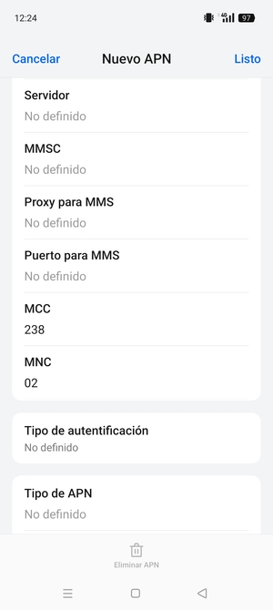 Desplácese hacia abajo e introduzca la información de Internet