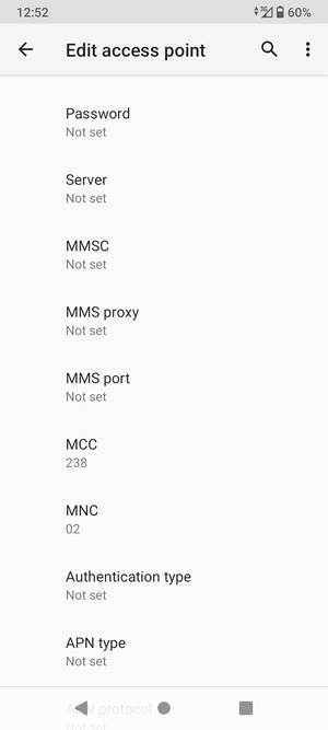 Scroll down and enter MMS information