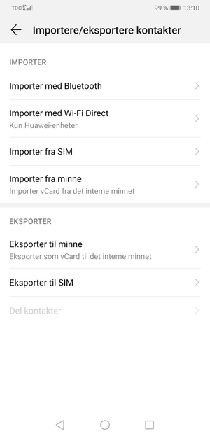 Velg Importer fra SIM
