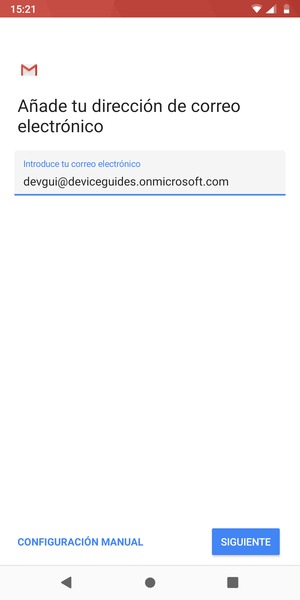 Introduzca su Dirección de correo electrónico y seleccione CONFIGURACIÓN MANUAL
