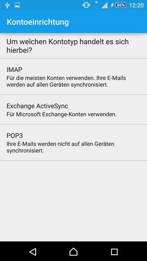 Wählen Sie IMAP oder POP3