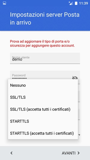 Seleziona Nessuno e AVANTI