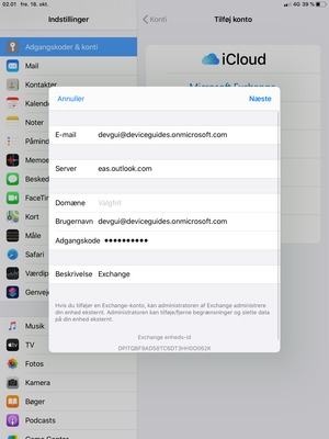 Indtast dine Exchange e-mail-oplysninger og vælg Næste