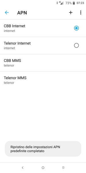 Le impostazioni del tuo telefono saranno ripristinate secondo le impostazioni internet e MMS predefinite