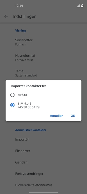 Vælg SIM-kort og OK