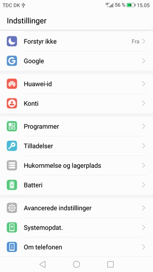 Scroll til og vælg Avancerede indstillinger