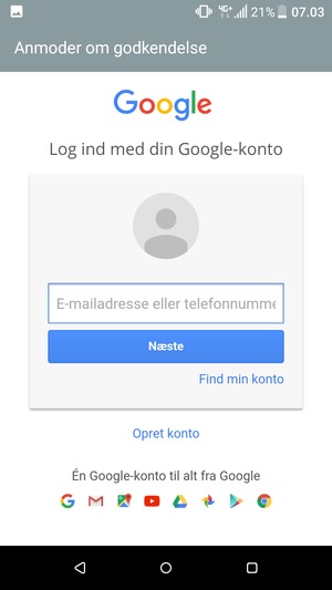 Indtast din Gmail adresse og vælg Næste