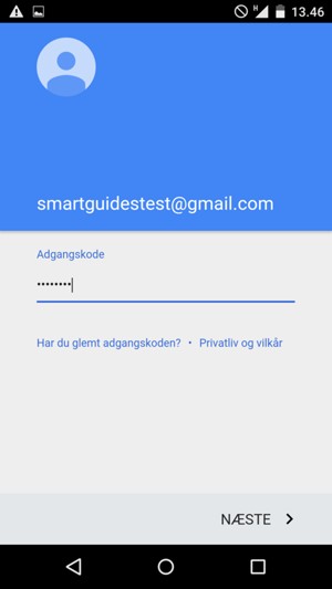 indtast din adgangskode og vælg NÆSTE