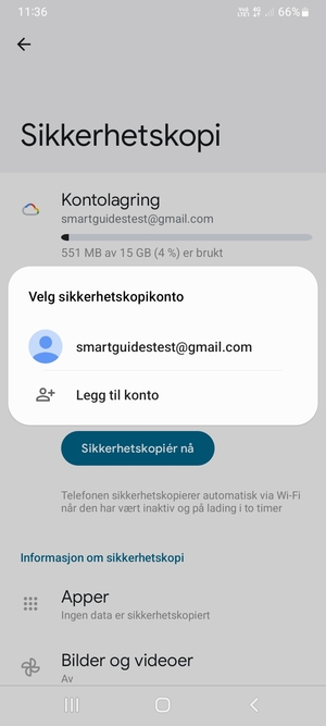 Velg sikkerhetskopi-kontoen din