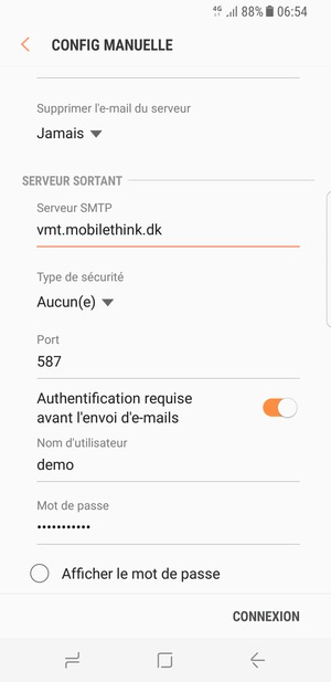 Faites défiler vers le bas et saisissez l'adresse du serveur sortant