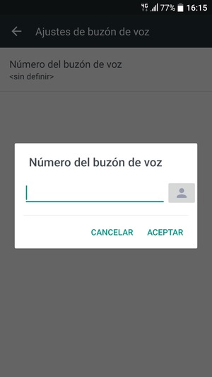Introduzca el número de correo de voz y seleccione ACEPTAR