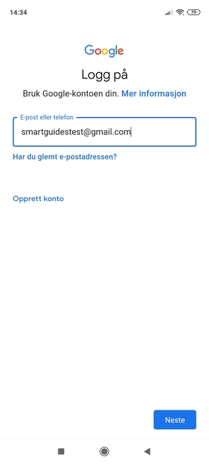 Skriv inn din Gmail-adresse og velg Neste