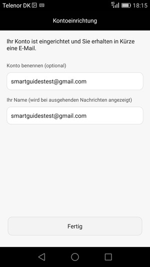 Geben Sie Ihrem Konto einen Namen und geben Sie Ihren Namen ein. Wählen Sie Fertig