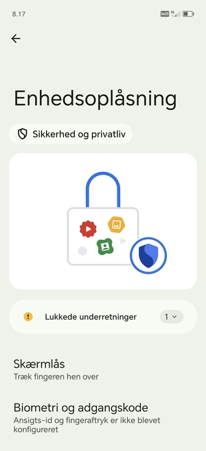 Vælg Skærmlås