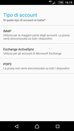 Seleziona IMAP o POP3