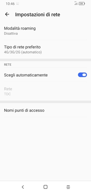 Per modificare la rete, in presenza di problemi, disattiva Scegli automaticamente