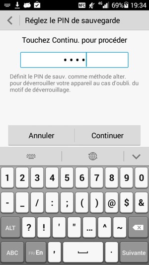 Entrez un code PIN de secours et appuyez sur Continuer