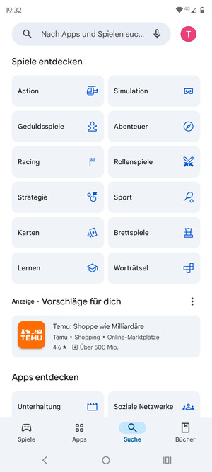 Wählen Sie die Suchleiste